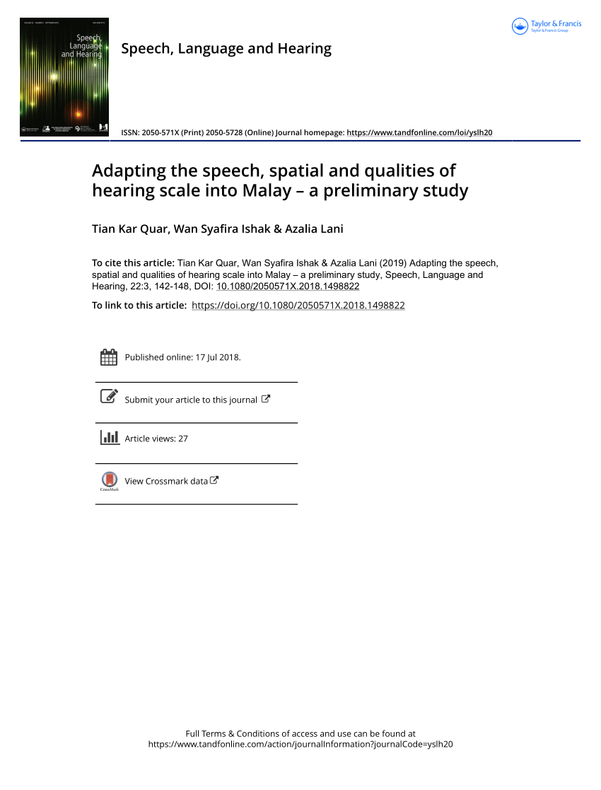 Pdf Adapting The Speech Spatial And Qualities Of Hearing Scale Into Malay A Preliminary Study