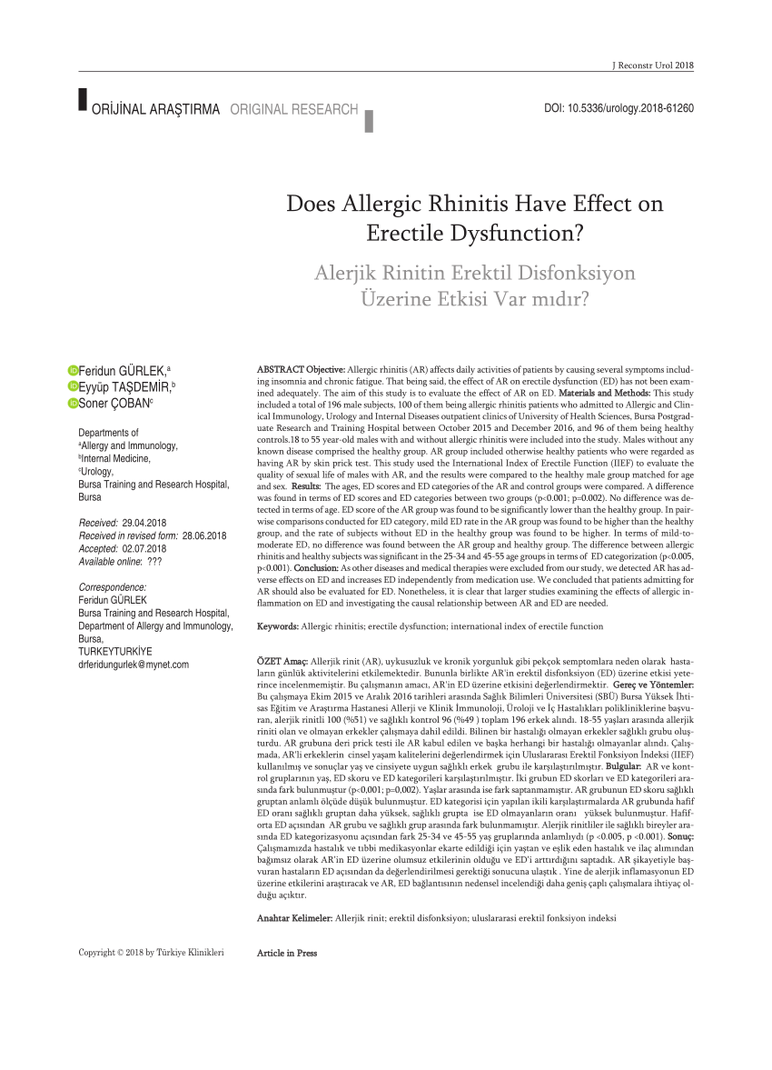 PDF Does Allergic Rhinitis Have Effect on Erectile Dysfunction