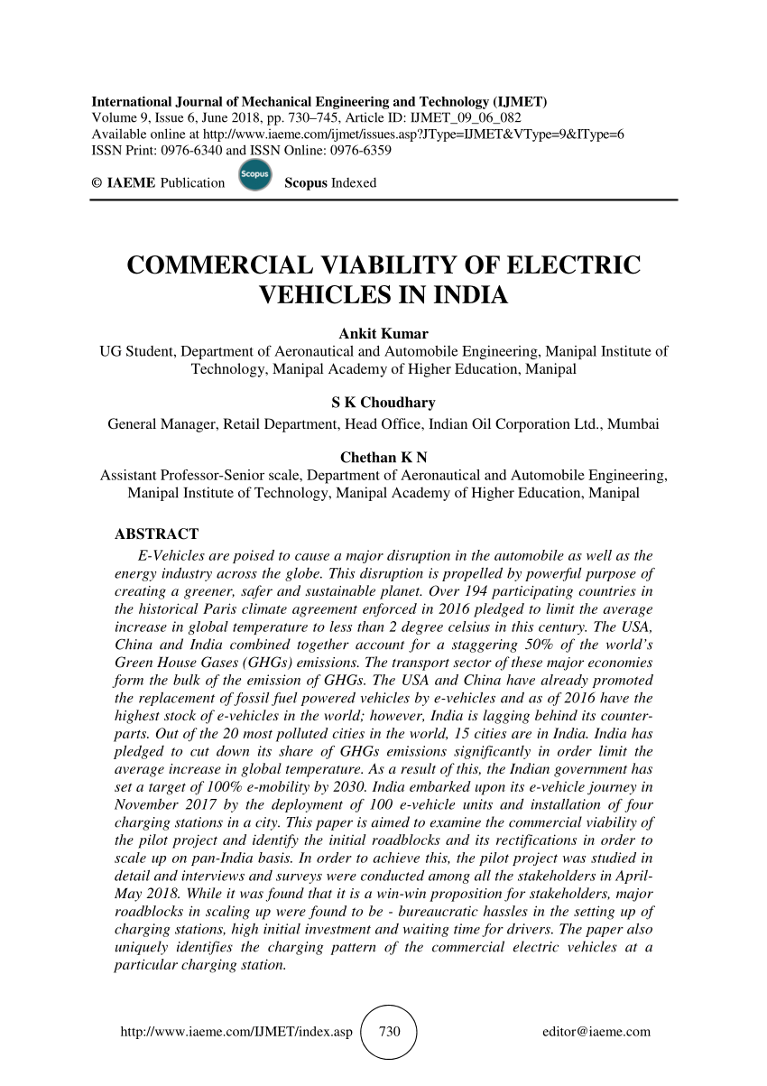 (PDF) Commercial viability of electric vehicles in India