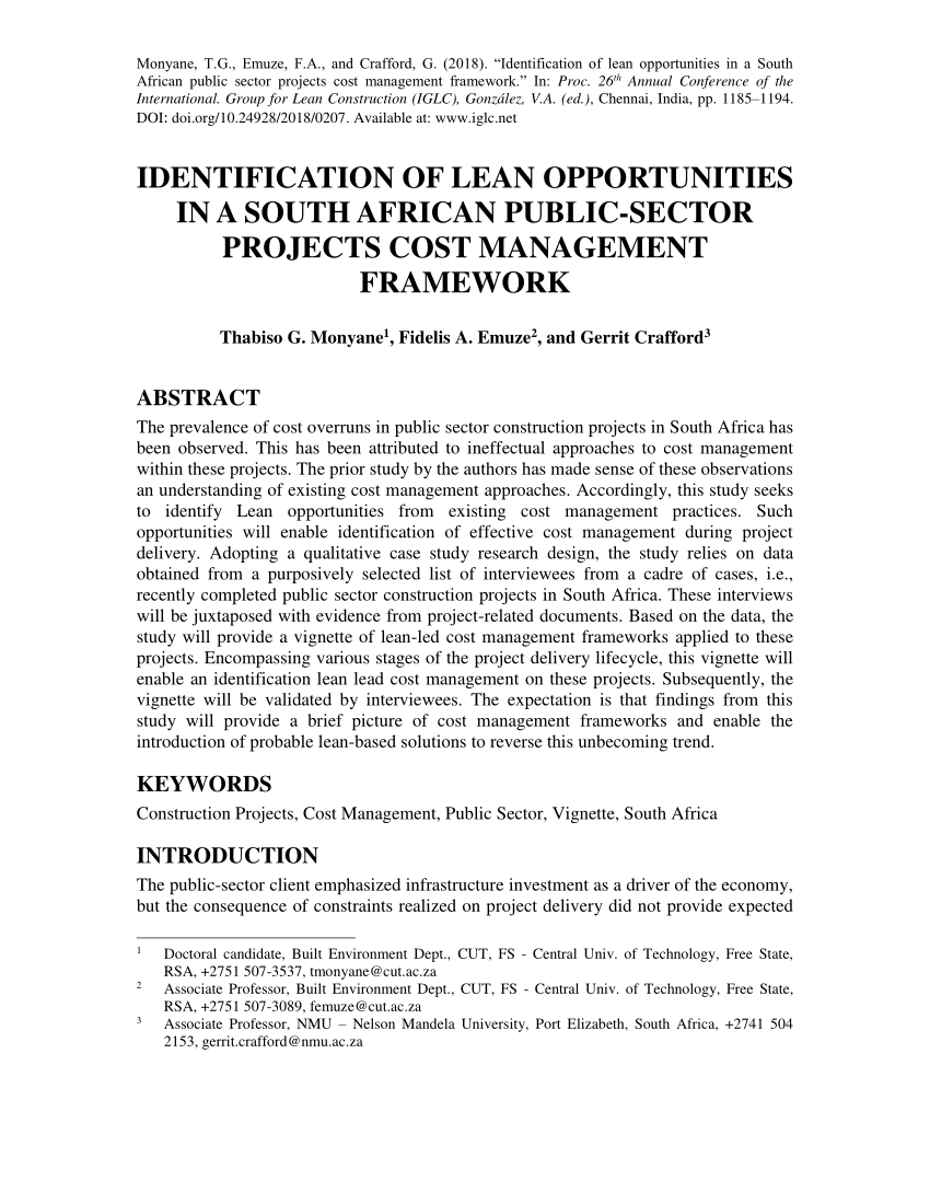 (PDF) Identification of Lean Opportunities in a South African Public