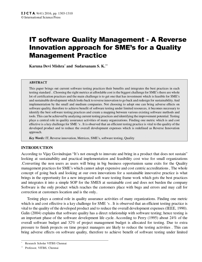 research paper on quality control