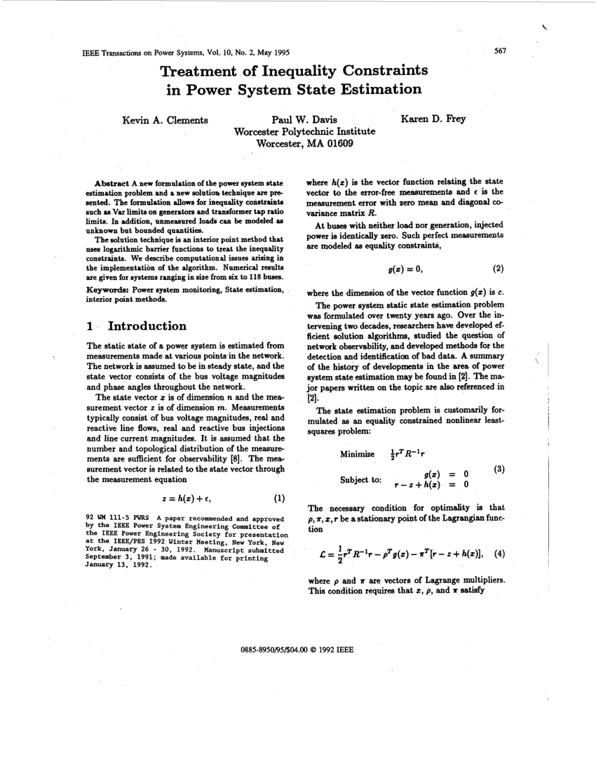 Notesbog Justering gnier PDF) Treatment of Inequality Constraints in Power System State Estimation