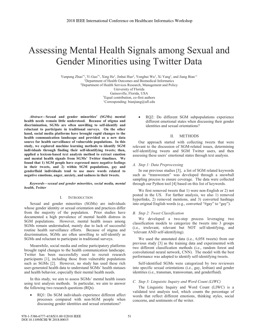 PDF Assessing Mental Health Signals Among Sexual and Gender