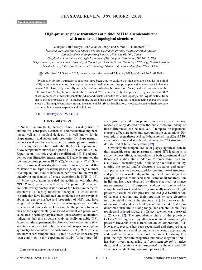 Pdf High Pressure Phase Transitions Of Nitinol Niti To A - 
