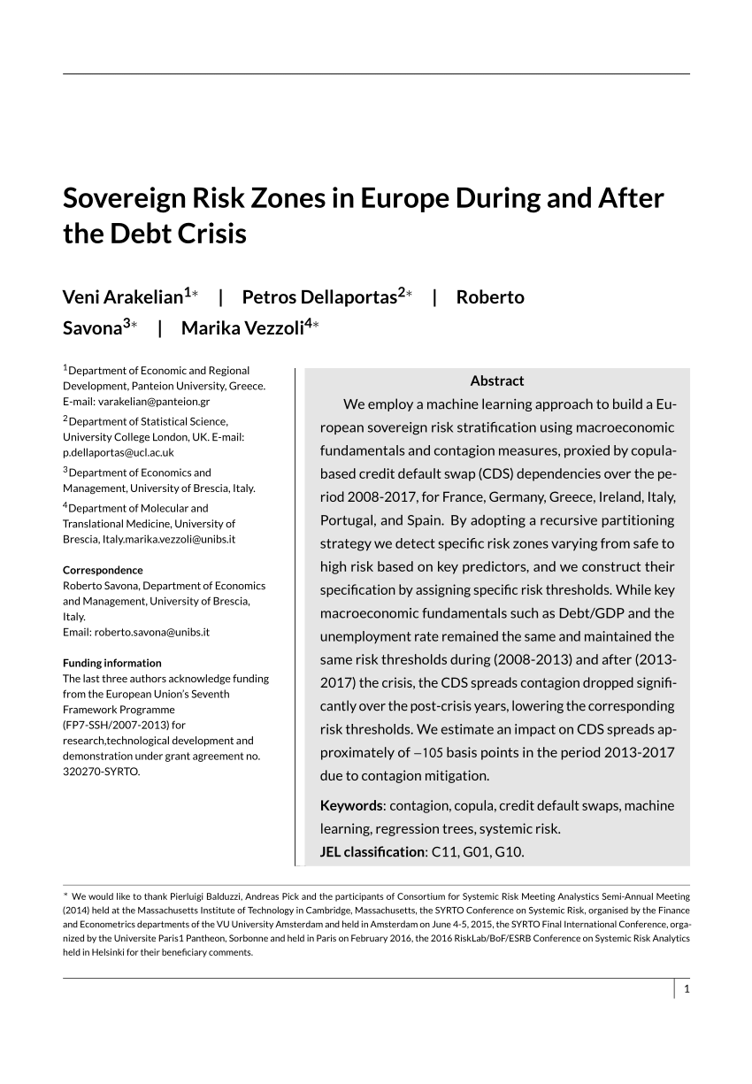 Pdf Sovereign Risk Zones In Europe During And After The Debt Crisis