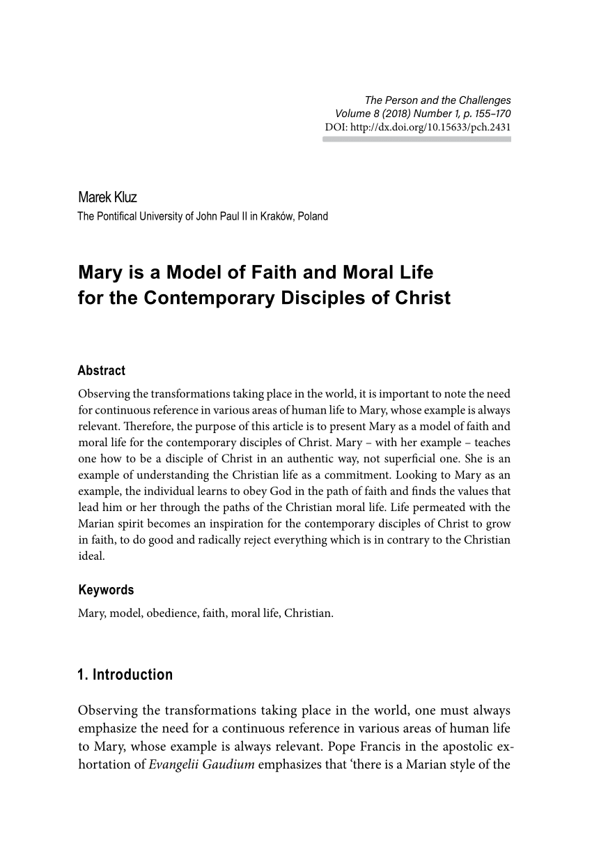 PDF) Mary is a Model of Faith and Moral Life for the Contemporary