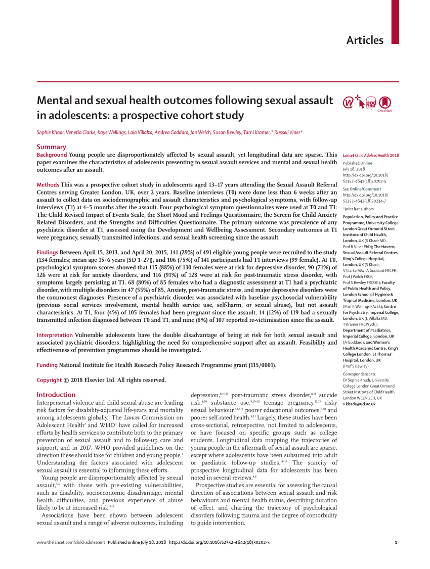 PDF Mental and sexual health outcomes following sexual assault in