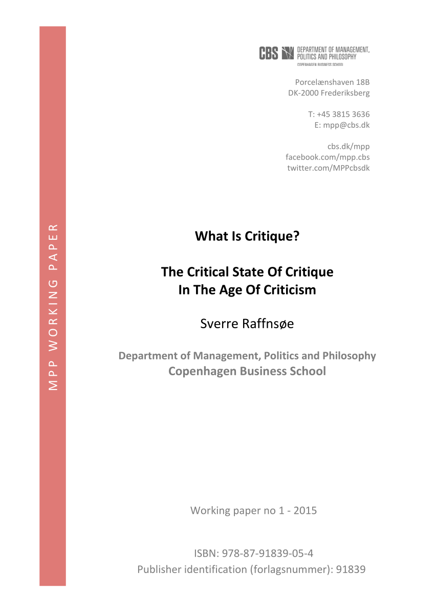 (PDF) What Is Critique? The Critical State Of Critique In The Age Of