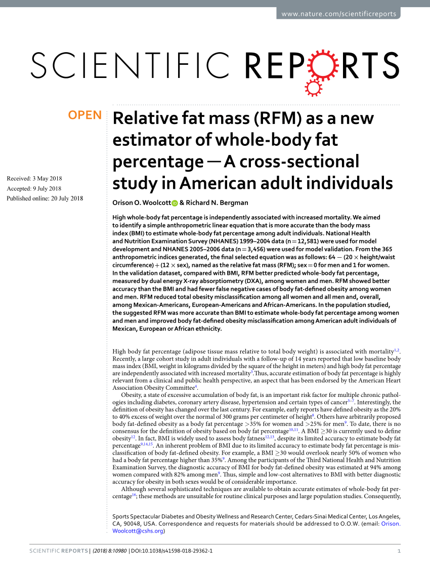 Pdf Relative Fat Mass Rfm As A New Estimator Of Whole Body