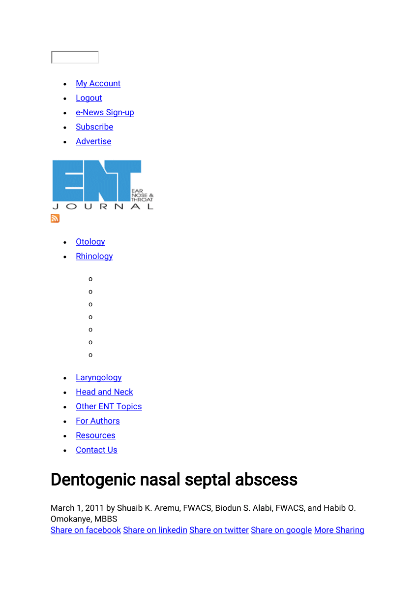 Pdf Dentogenic Nasal Septal Abscess