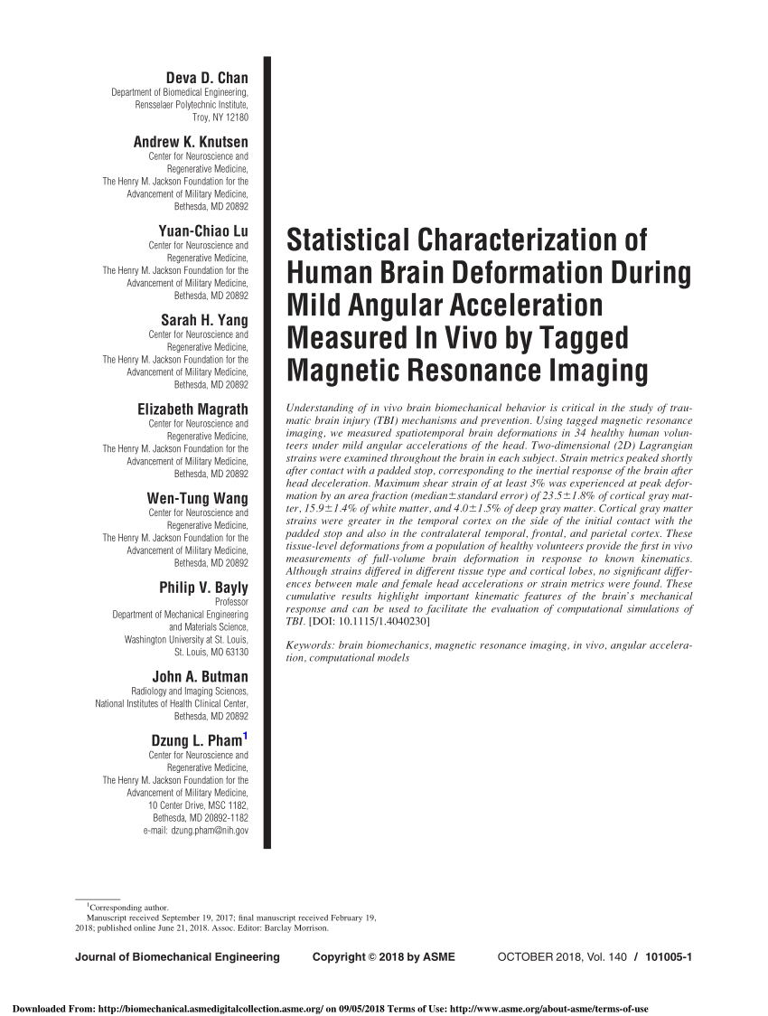 PDF) Statistical Characterization of Human Brain Deformation During Mild Angular Acceleration Measured In Vivo by Tagged Magnetic Resonance Imaging