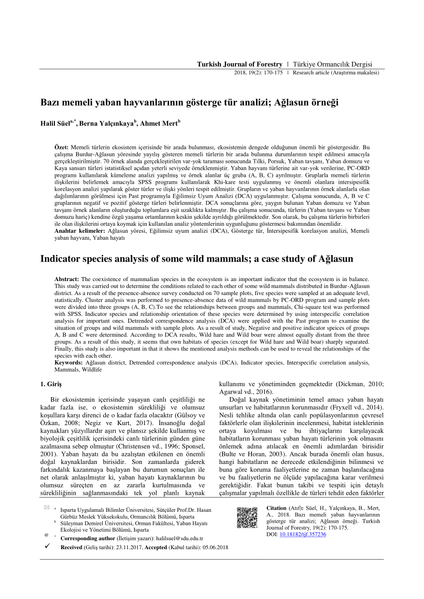 (PDF) Indicator species analysis of some wild mammals; a case study of