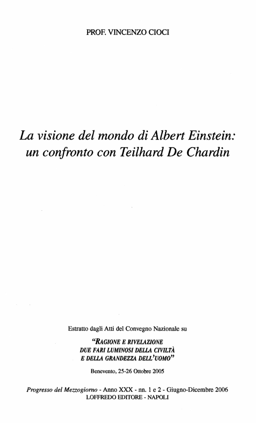 Pdf La Visione Del Mondo Di Albert Einstein Un Confronto Con