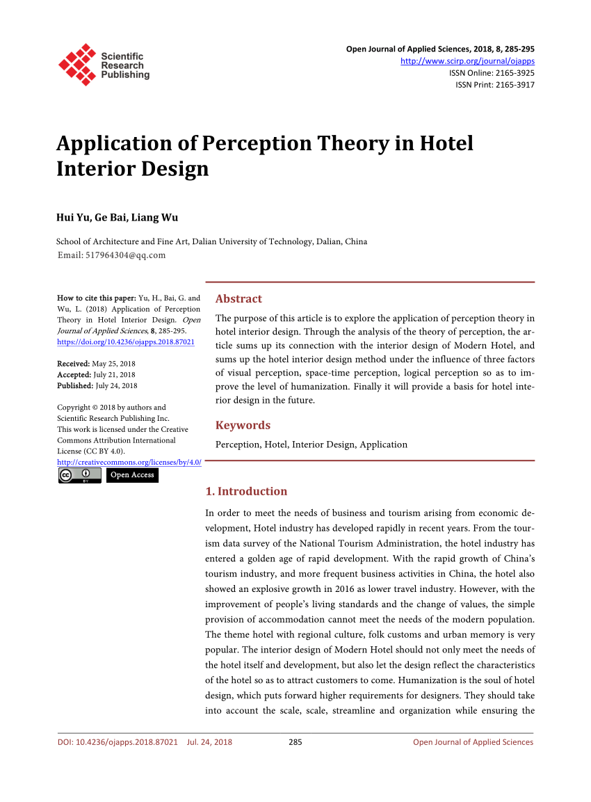 Pdf Application Of Perception Theory In Hotel Interior Design
