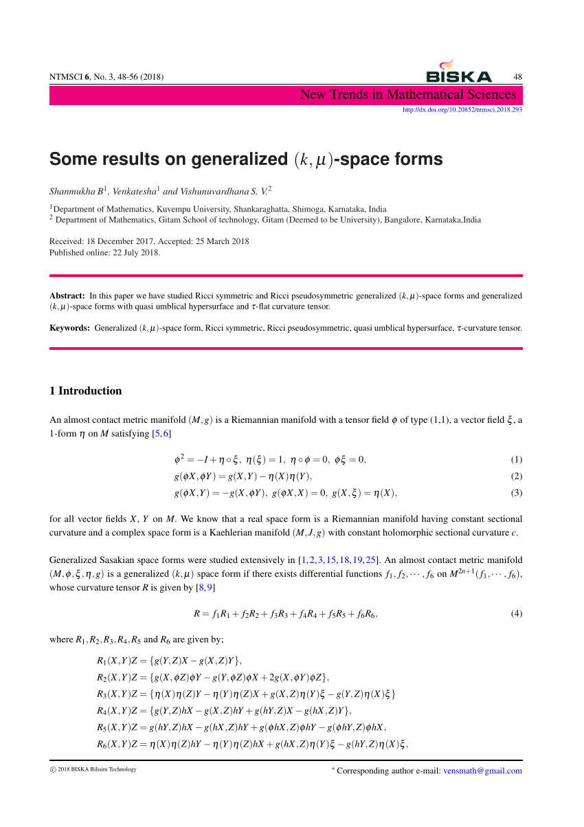 Pdf Some Results On Generalized K Space Forms