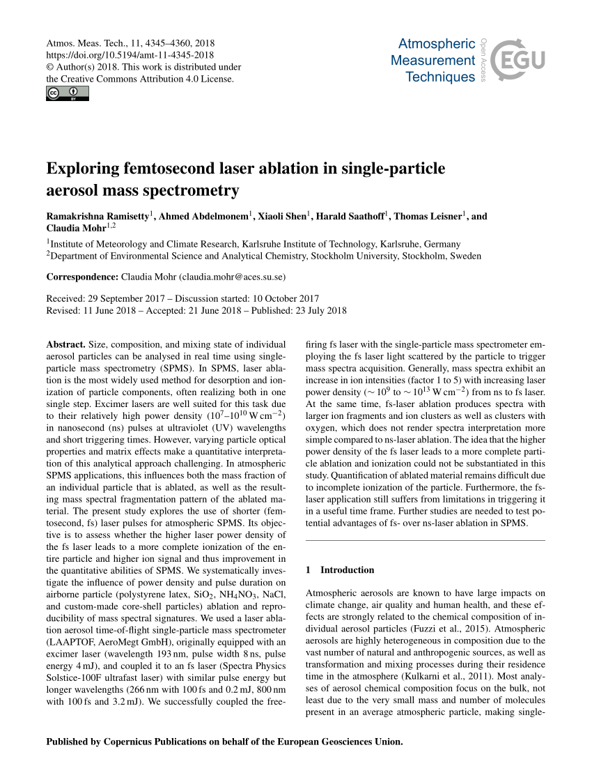 Pdf Exploring Femtosecond Laser Ablation In Single Particle - 