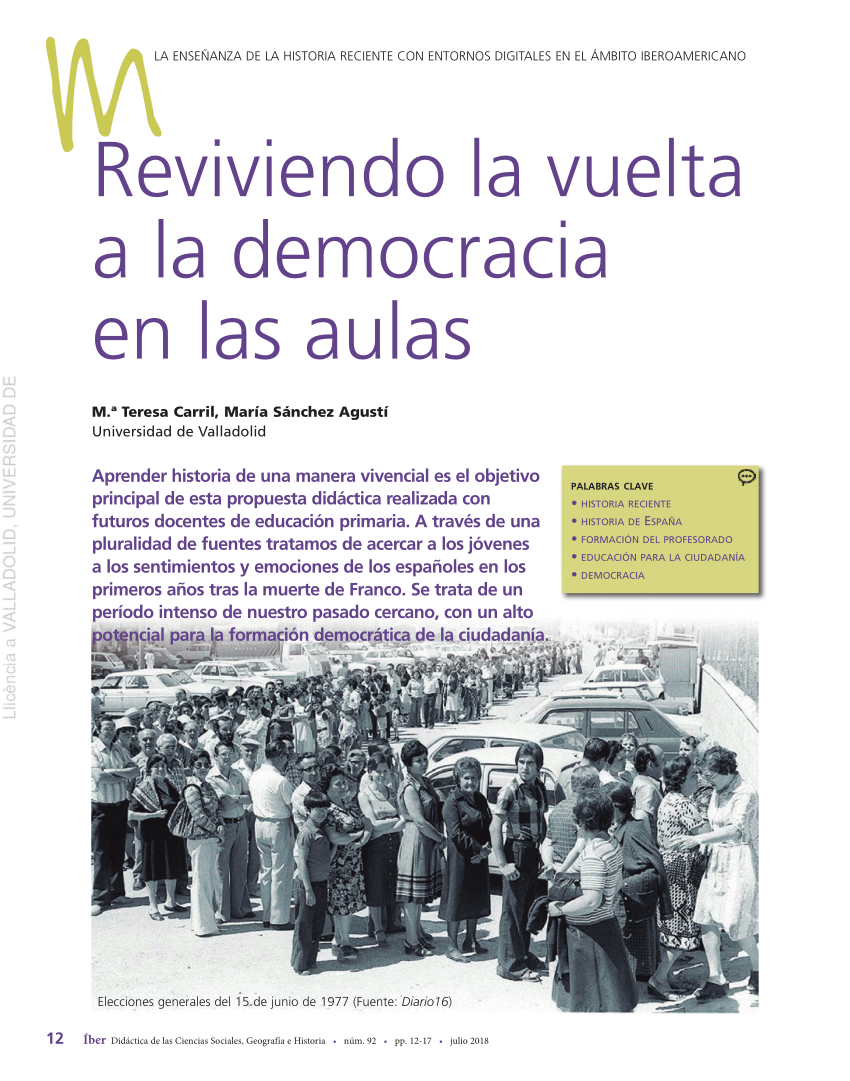 Pdf Reviviendo La Vuelta A La Democracia En Las Aulas