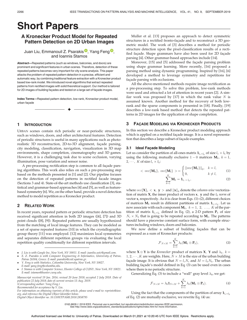 Pdf A Kronecker Product Model For Repeated Pattern Detection On 2d Urban Images