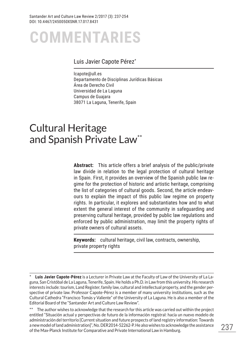 Pdf Cultural Heritage And Spanish Private Law