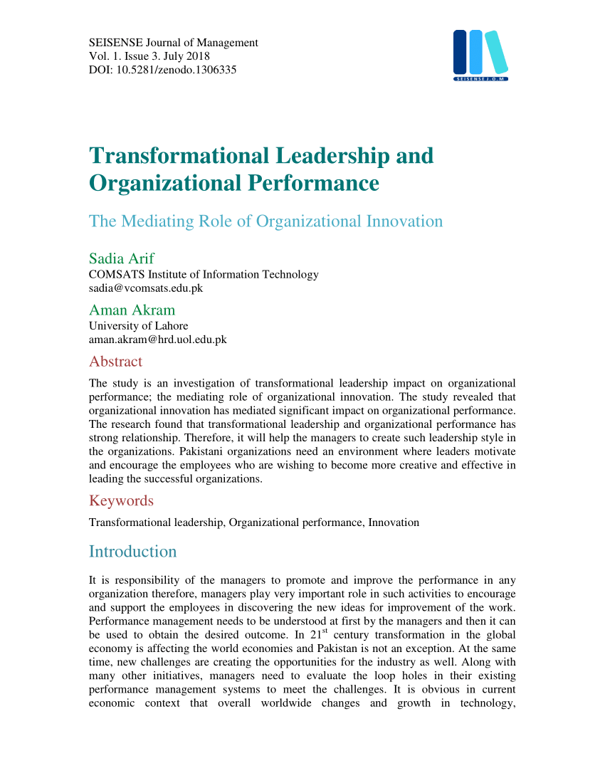 thesis on transformational leadership pdf