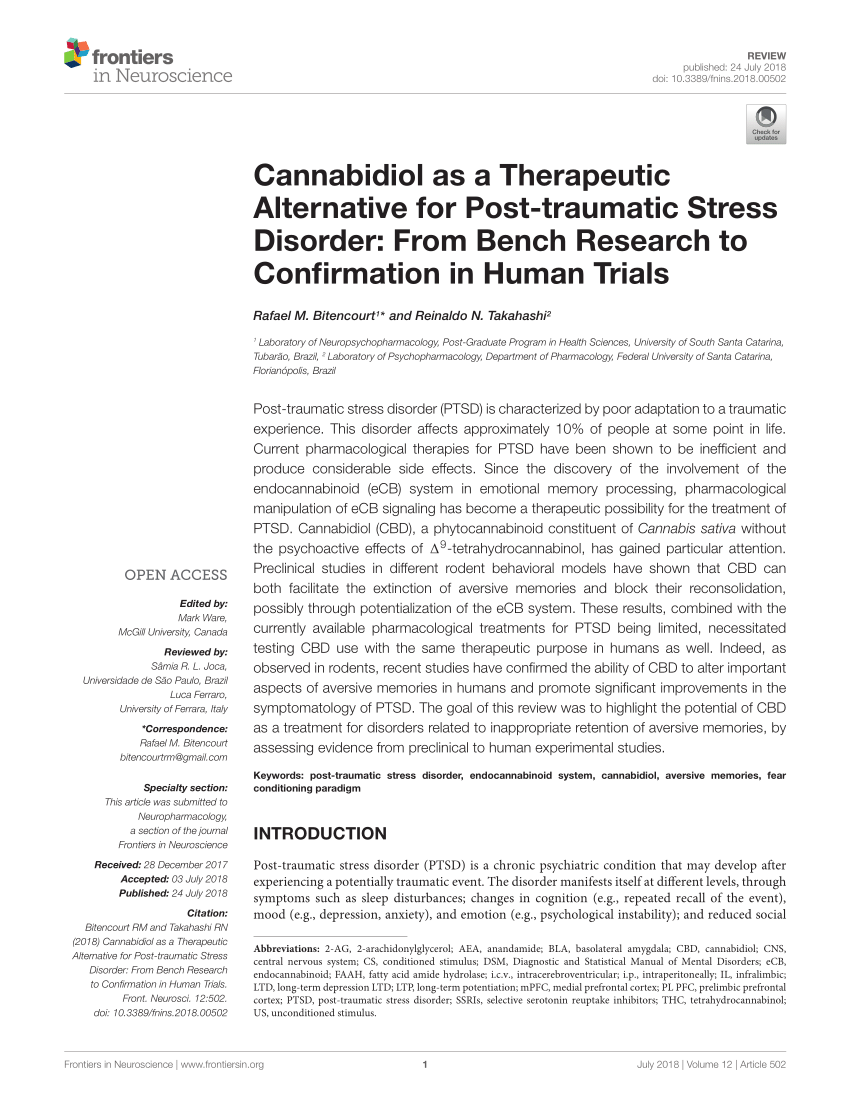 PDF) Cannabidiol as a Therapeutic Alternative for Post-traumatic ...
