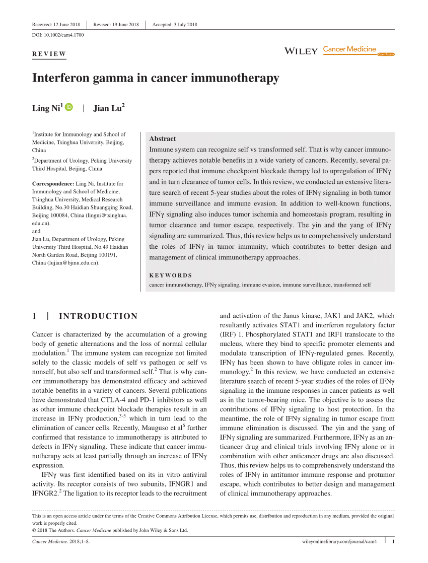 Pdf Interferon Gamma In Cancer Immunotherapy