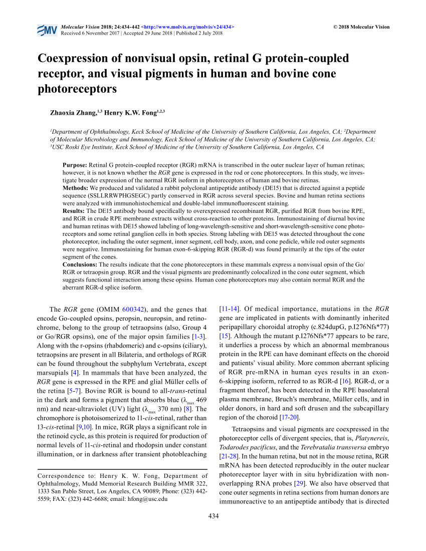 (PDF) Coexpression of nonvisual opsin, retinal G protein-coupled