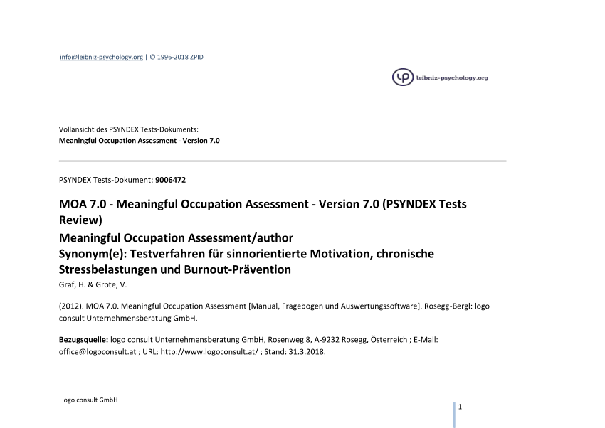 Pdf Moa 7 0 Meaningful Occupation Assessment