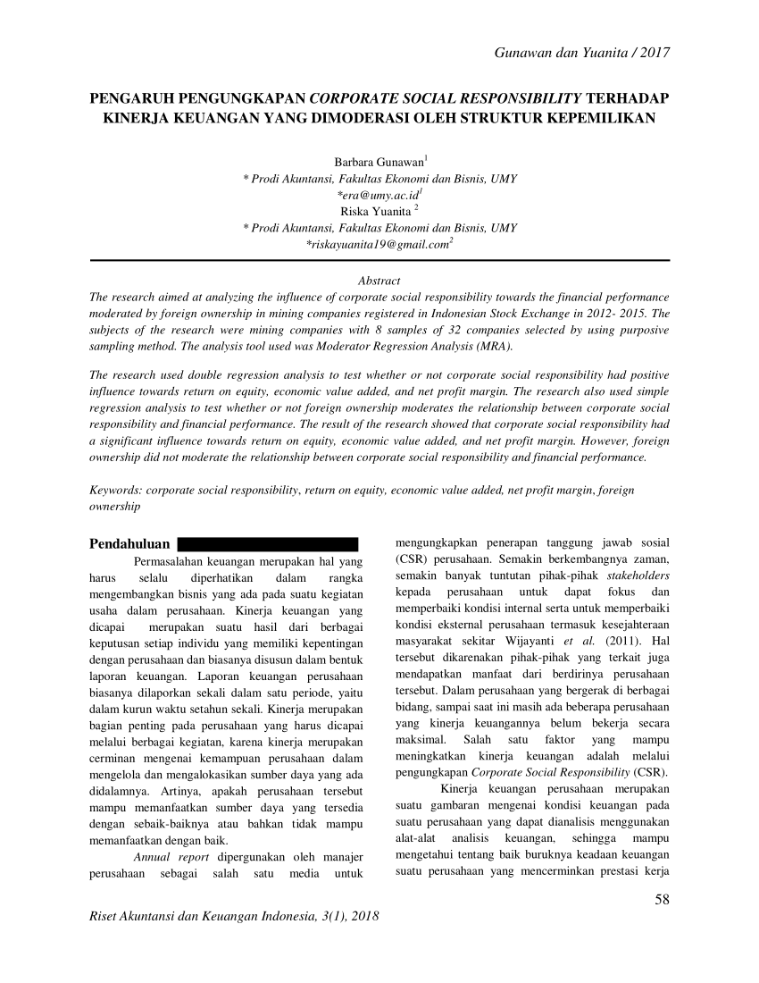 Pdf Pengaruh Pengungkapan Corporate Social Responsibility Terhadap Kinerja Keuangan Yang 7056