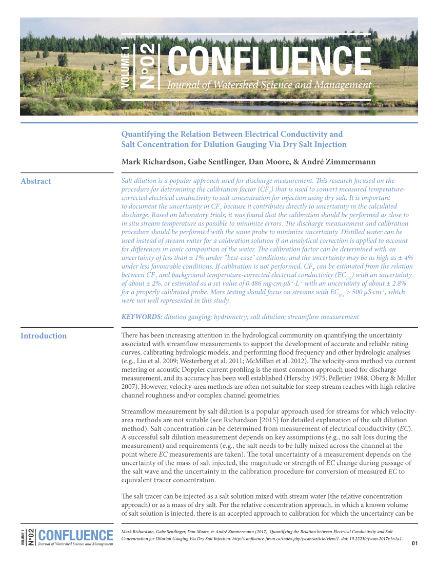 Measurement and significance of electrical conductivity in small mountain  streams