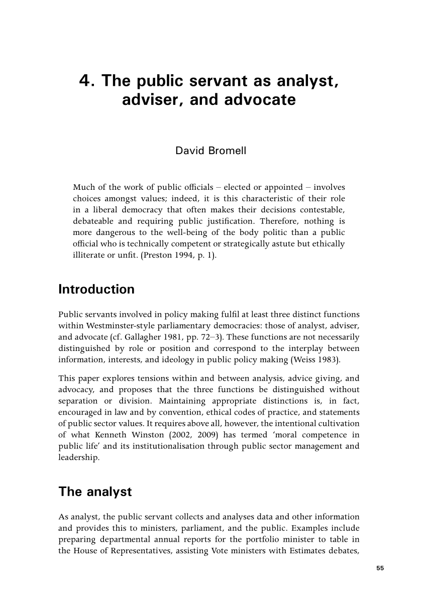 Pdf The Public Servant As Analyst Adviser And Advocate