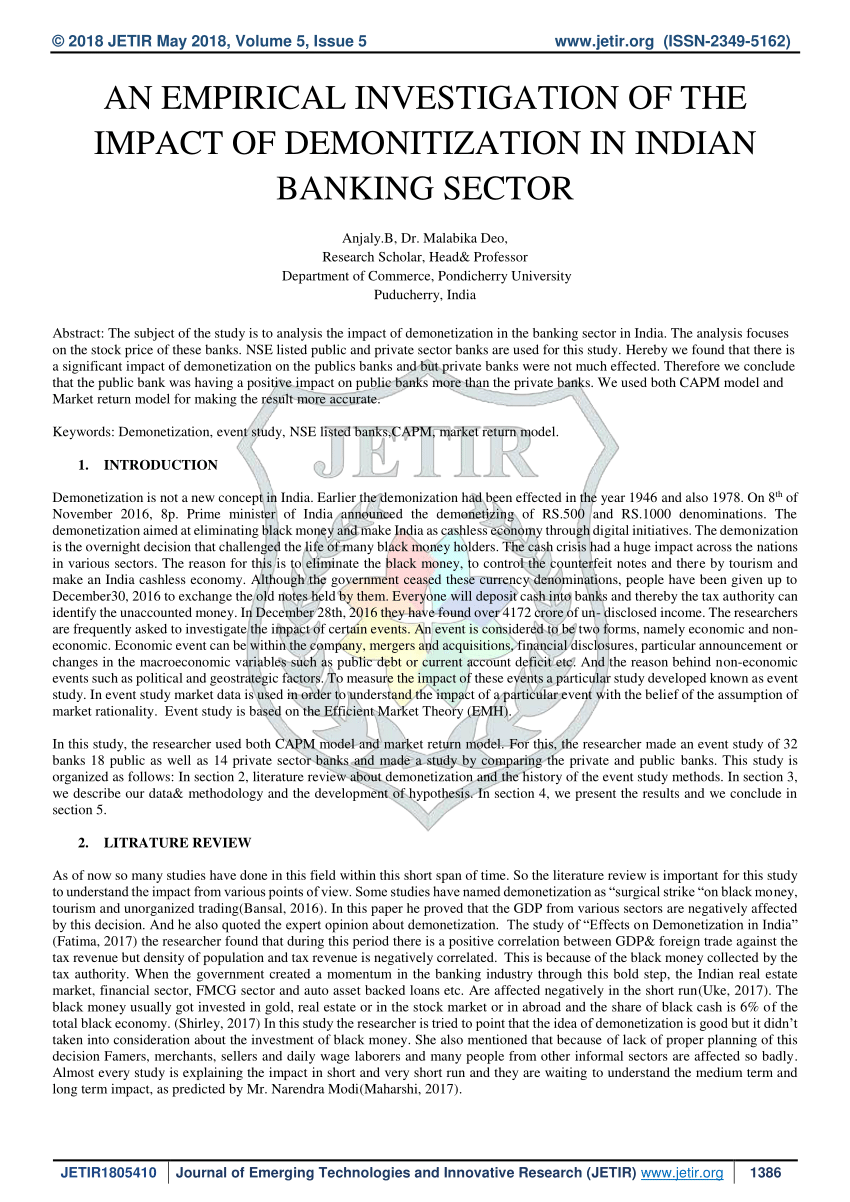 research papers on effect of demonetization on banking