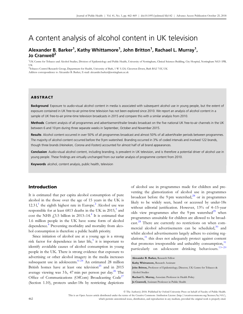 PDF A content analysis of alcohol content in UK television