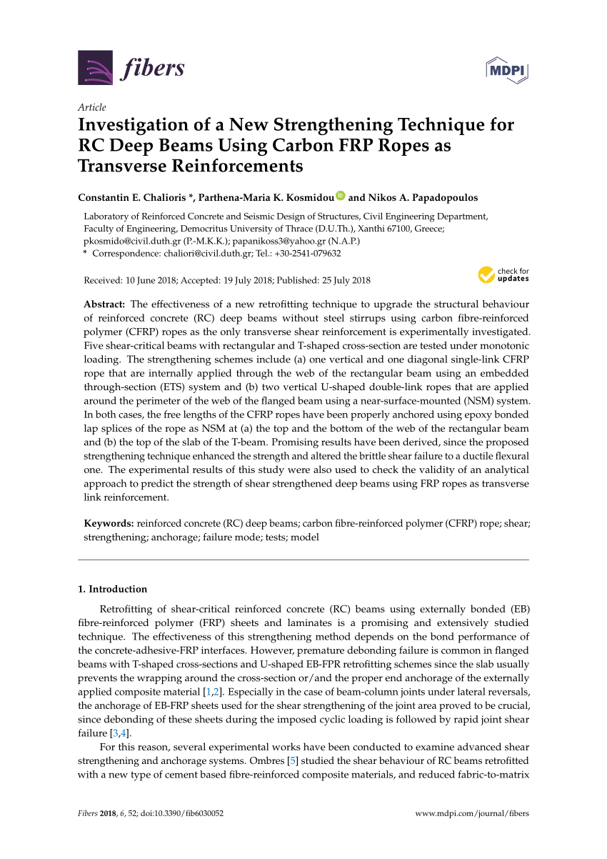 Pdf Investigation Of A New Strengthening Technique For Rc Deep Beams Using Carbon Frp Ropes As Transverse Reinforcements