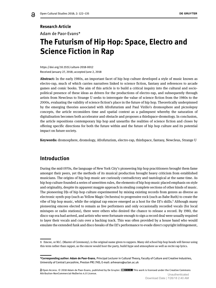Pdf The Futurism Of Hip Hop Space Electro And Science Fiction