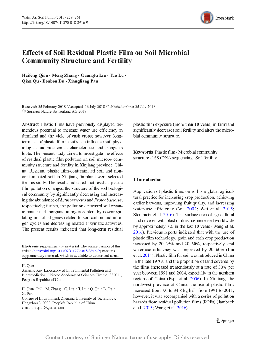 Effects Of Soil Residual Plastic Film On Soil Microbial Community Structure And Fertility Request Pdf