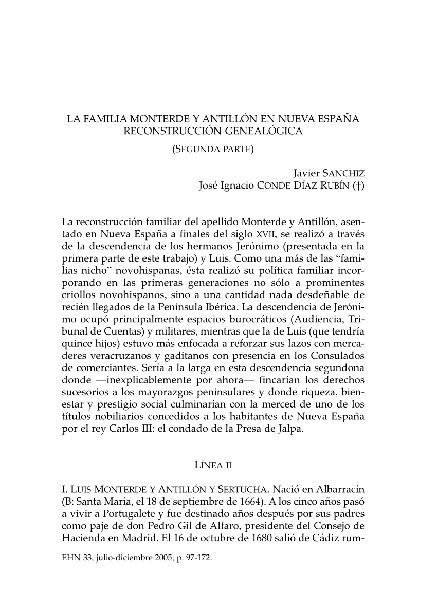 Pdf La Familia Monterde Y Antillon En Nueva Espana Reconstruccion Genealogica Segunda Parte