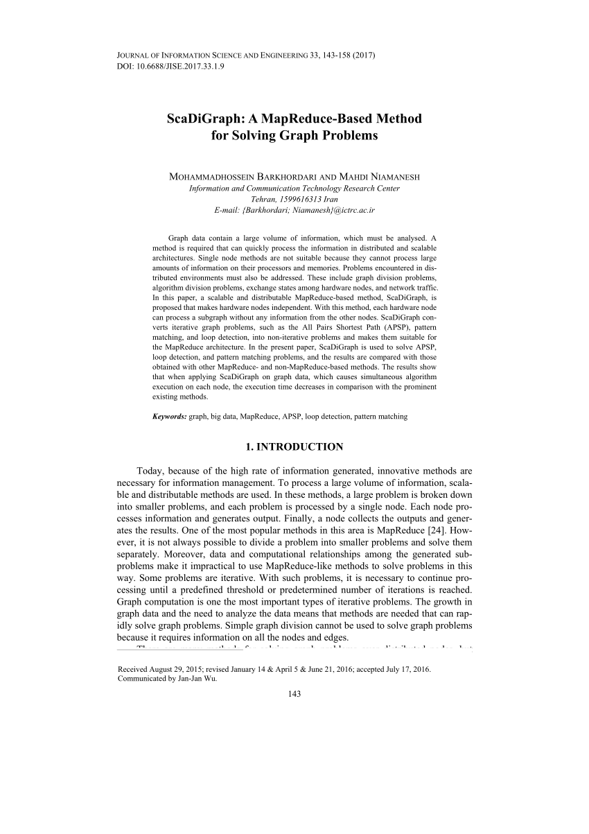 Pdf Scadigraph A Mapreduce Based Method For Solving Graph - 