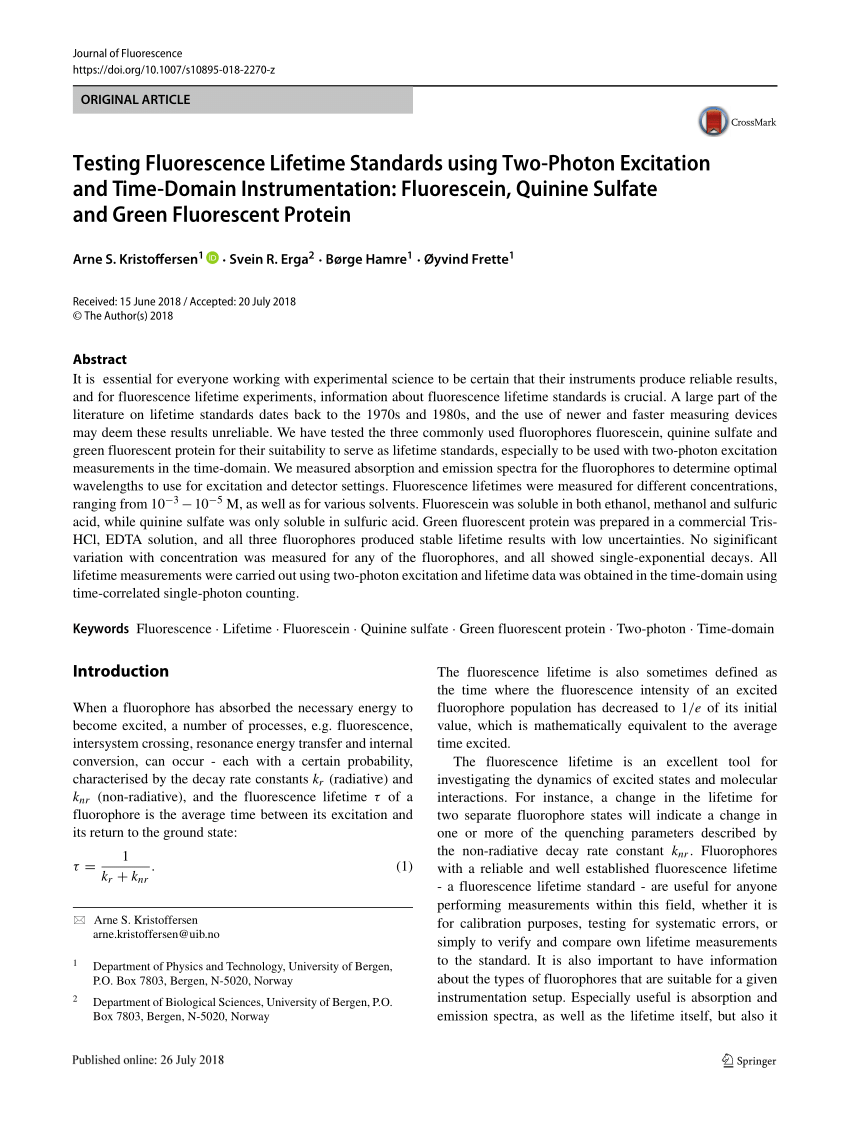 (PDF) Testing Fluorescence Lifetime Standards using TwoPhoton