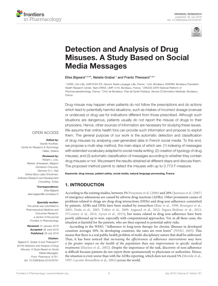 Pdf Detection And Analysis Of Drug Misuses A Study Based On Social Media Messages