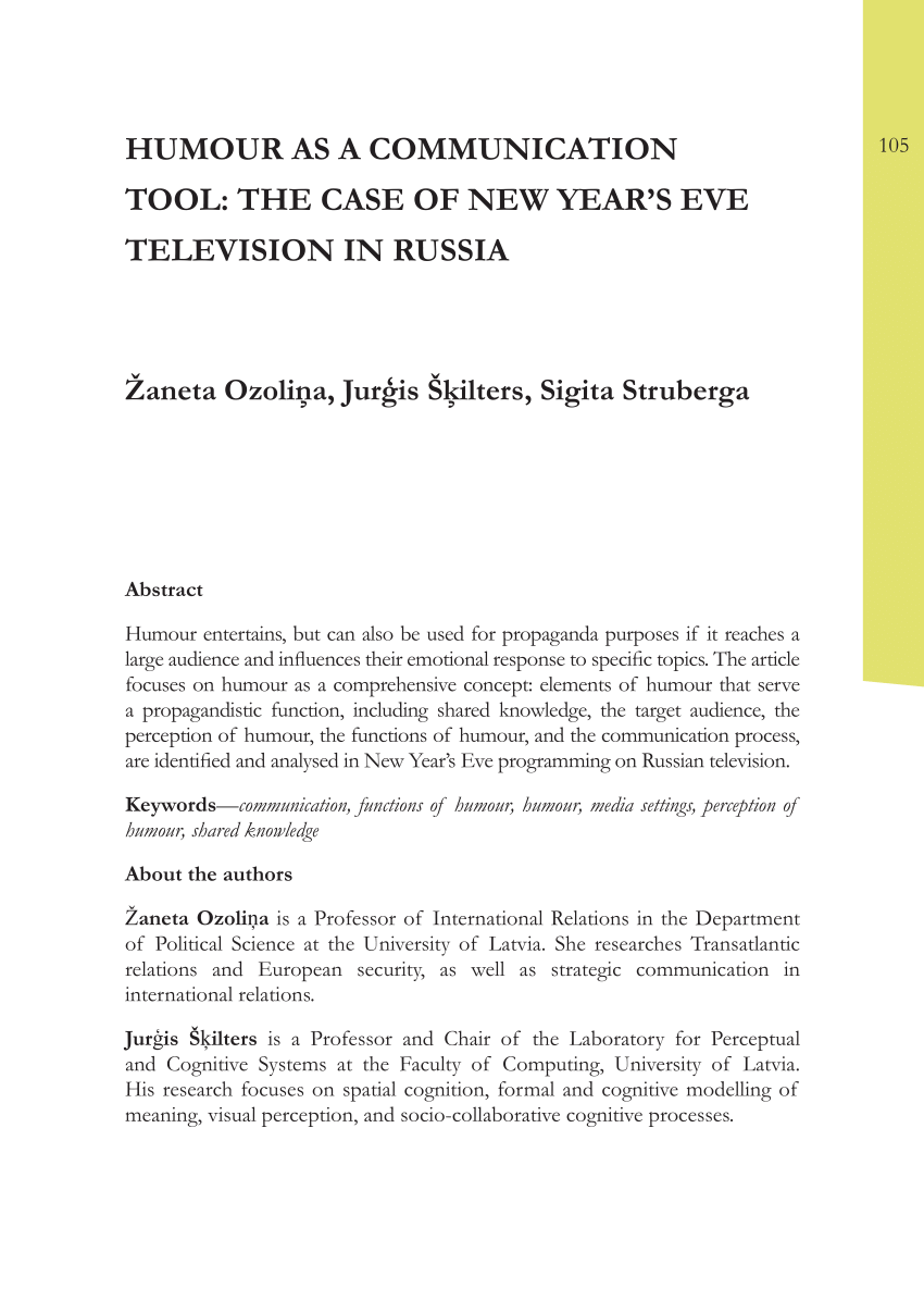 Pdf Humour As A Communication Tool The Case Of New Year S Eve Television In Russia