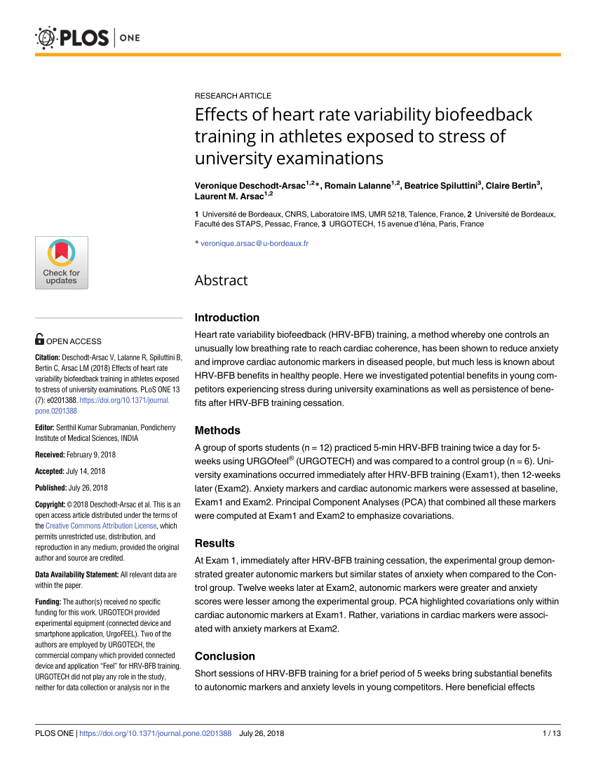 Pdf Effects Of Heart Rate Variability Biofeedback Training
