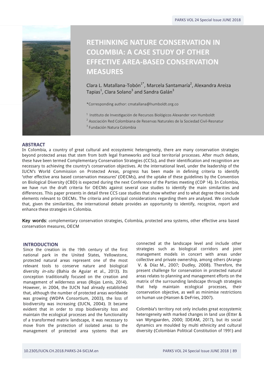 Pdf Rethinking Nature Conservation In Colombia A Case Study Of Other Effective Area Based Conservation Measures