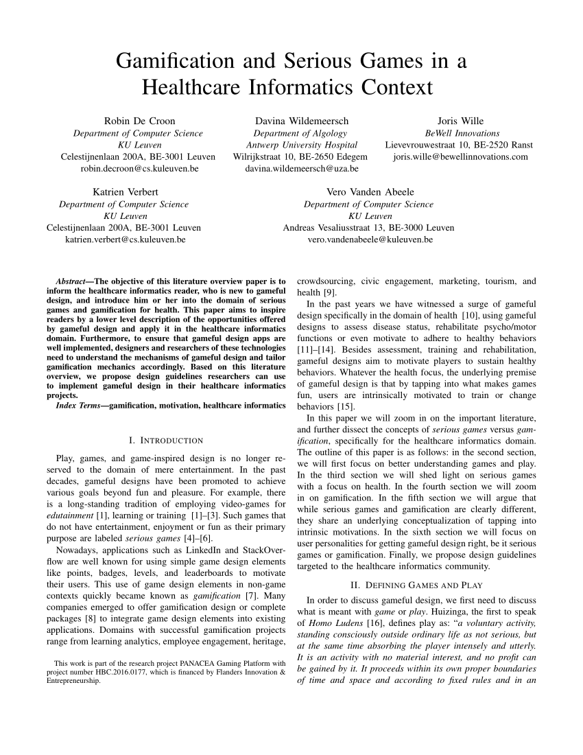 Pdf Gamification And Serious Games In A Healthcare Informatics Context