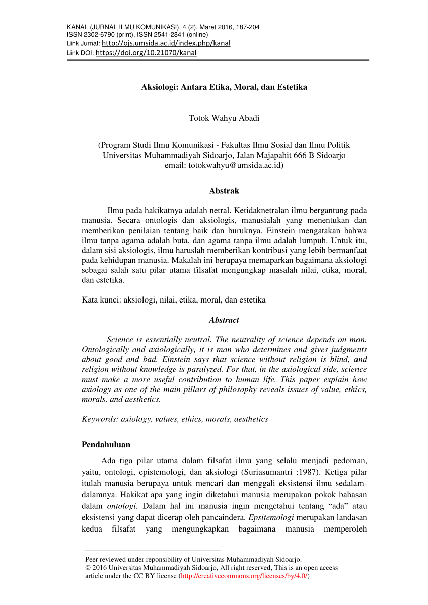 PDF Aksiologi Antara Etika