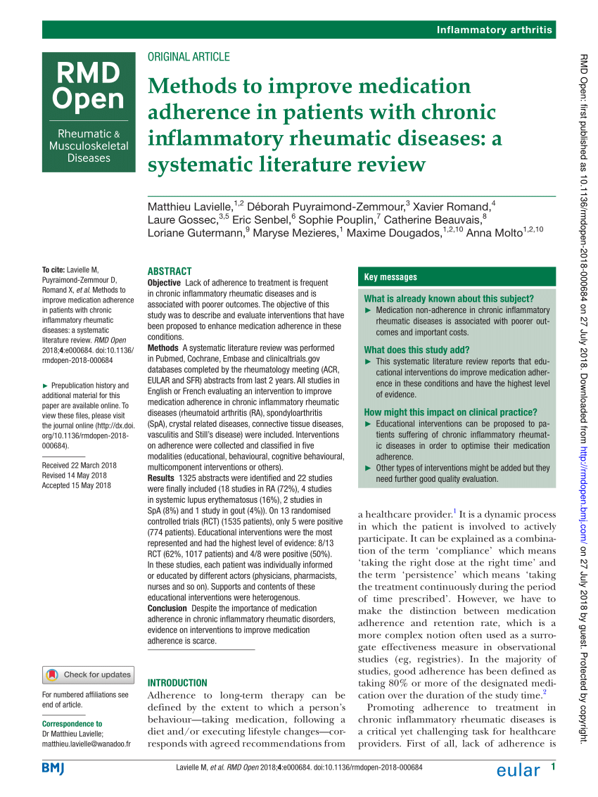 Pdf Methods To Improve Medication Adherence In Patients With Chronic Inflammatory Rheumatic 2775