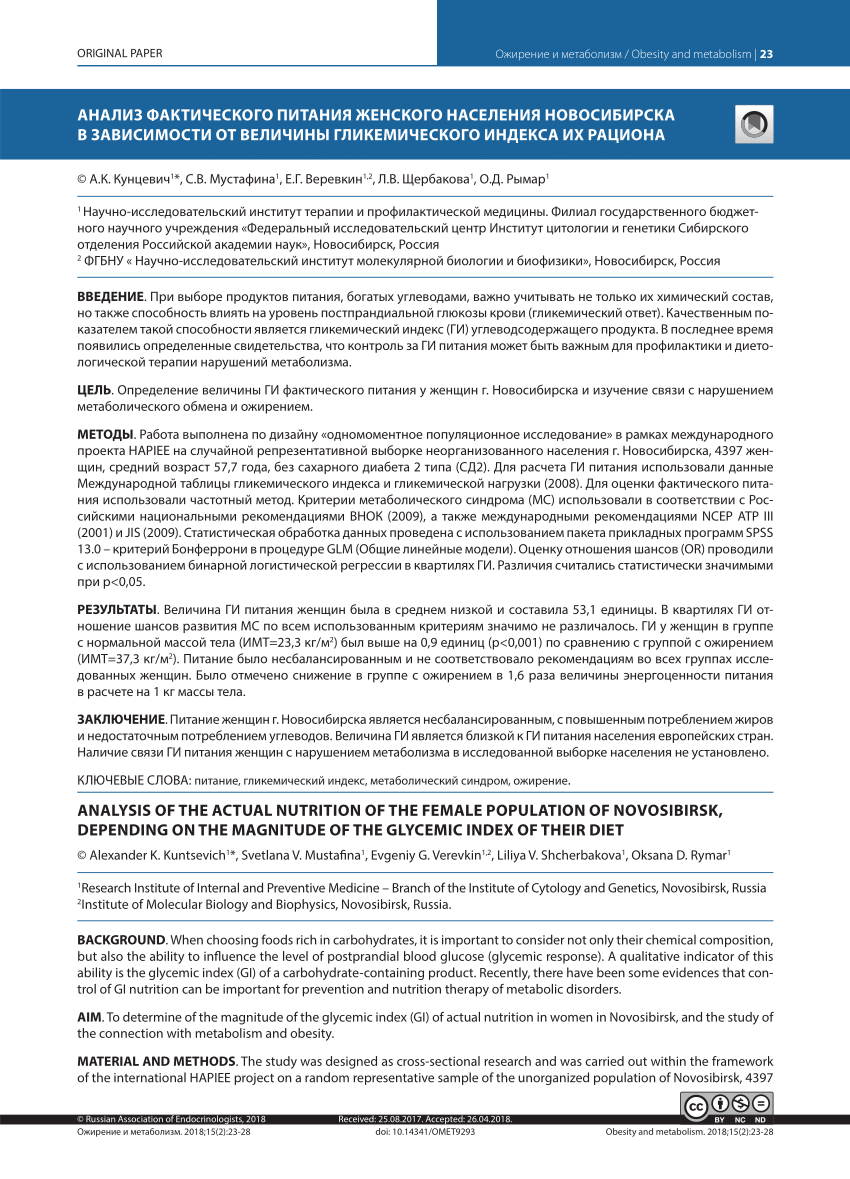 PDF) Analysis of the actual nutrition of the female population of  Novosibirsk, depending on the magnitude of the glycemic index of their diet