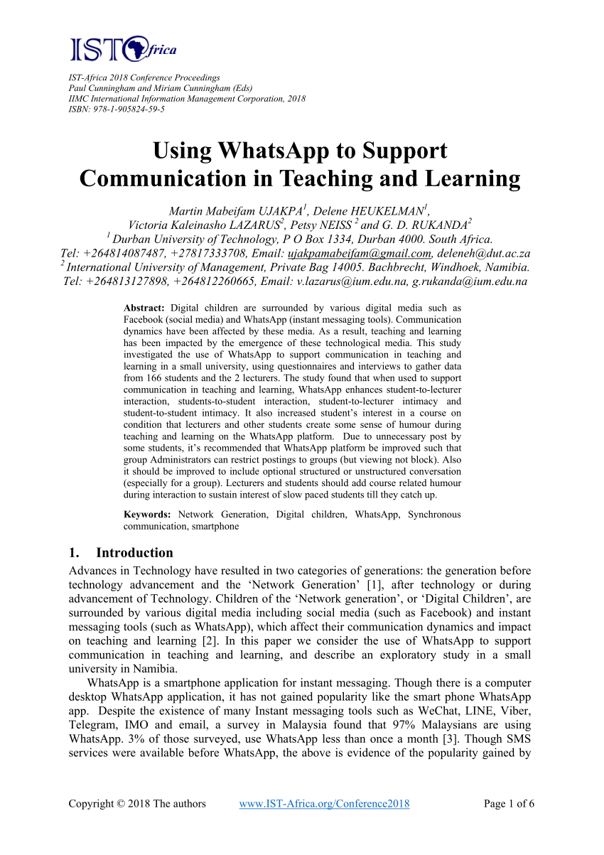 (PDF) Using WhatsApp to Support Communication in Teaching and Learning