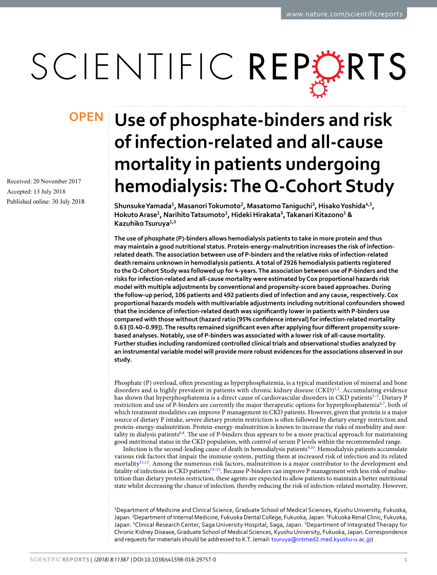 Pdf Use Of Phosphate Binders And Risk Of Infection Related And All Cause Mortality In Patients 3663