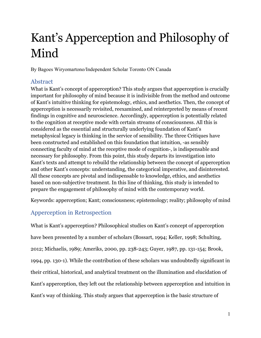 Pdf Kant S Apperception And Philosophy Of Mind